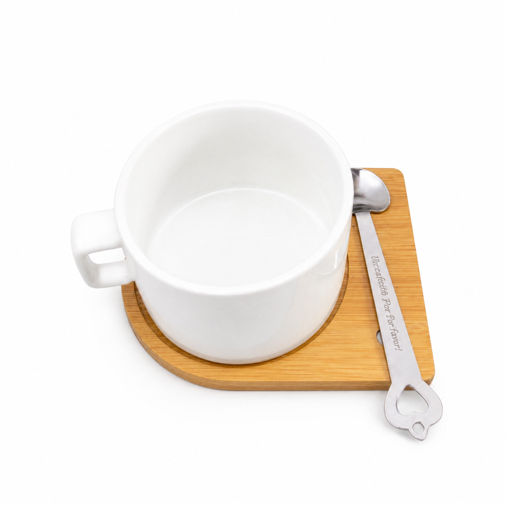 Set ceasca de cafea si farfurie din lemn
